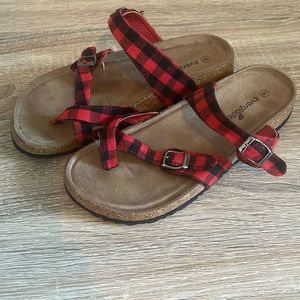 Buffalo plaid sandals